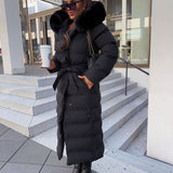 Women’s Black Quilted Winter Coat – Longline Hooded Jacket
