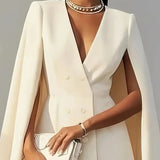 Cape Blazer Mini Dress with V Neck and Tailored Fit