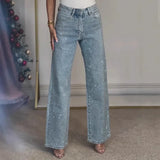 Women’s Sparkle Mom Jeans – Casual Wide‑Fit Glitter Denim