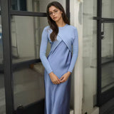 Long Sleeve Maxi Dress with Layered Front and Round Neckline