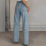 Women’s Sparkle Mom Jeans – Casual Wide‑Fit Glitter Denim