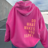 Oversized Hoodie with Happy Slogan Back Print