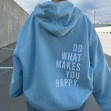 Oversized Hoodie with Happy Slogan Back Print