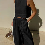 Chic Linen Crop & Trouser Set for Summer