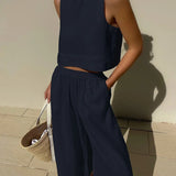 Chic Linen Crop & Trouser Set for Summer