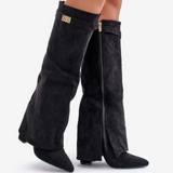 Sleek Leather Knee-High Boots with Pointed Toe & Side Zip