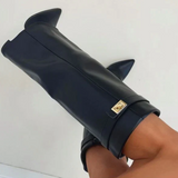Sleek Leather Knee-High Boots with Pointed Toe & Side Zip