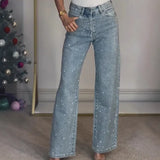 Women’s Sparkle Mom Jeans – Casual Wide‑Fit Glitter Denim