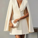 Cape Blazer Mini Dress with V Neck and Tailored Fit