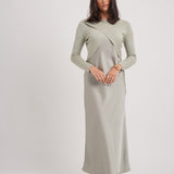 Long Sleeve Maxi Dress with Layered Front and Round Neckline