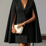 Cape Blazer Mini Dress with V Neck and Tailored Fit