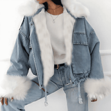Women’s Winter Denim Jacket Faux Fur Edge Design