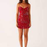 Sequin & Beaded Mini Dress with Open Back