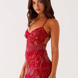 Sequin & Beaded Mini Dress with Open Back
