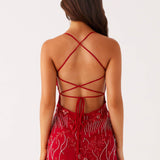 Sequin & Beaded Mini Dress with Open Back