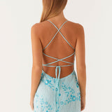 Sequin & Beaded Mini Dress with Open Back
