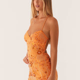 Sequin & Beaded Mini Dress with Open Back