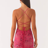 Sequin & Beaded Mini Dress with Open Back