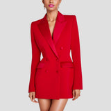 Women’s Long Sleeve Double Breasted Satin Lapel Dress