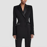 Women’s Long Sleeve Double Breasted Satin Lapel Dress