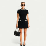 Women’s Mini Dress with Pearl Trim & Pockets