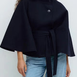 Women’s Short Cape Coat with Funnel Neck