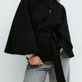 Women’s Short Cape Coat with Funnel Neck