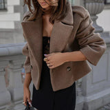 Women’s Cropped Lapel Jacket with Double Button Front