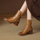 Stylish Women’s Block Heel Ankle Boots with Side Zipper