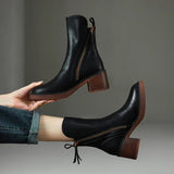 Stylish Women’s Block Heel Ankle Boots with Side Zipper