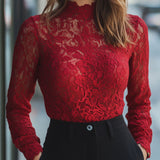 Floral Sheer Long Sleeve Top – Elegant High Neck Women’s Blouse