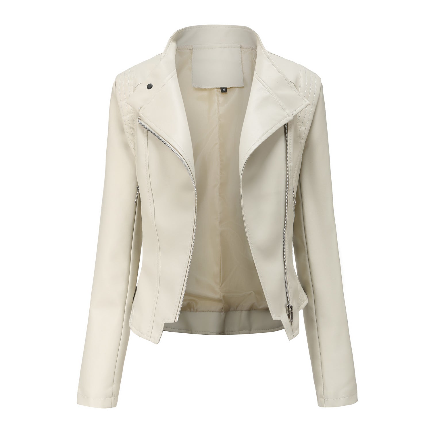 Lapel Ladies Slim Fit PU Leather Jacket