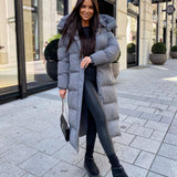 Women’s Cosy Long Grey Coat with Fleece Pocket Lining