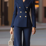 Women's Pinstripe Suit Set | Navy Tailored Blazer & Trousers
