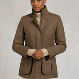 Women’s Brown Tweed Jacket with Stand Collar