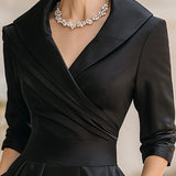 Satin Midi Dress for Women – Draped Collar Evening Elegance