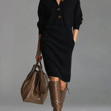 Cosy Urban Button Front Shawl Collar Jumper Midi Dress