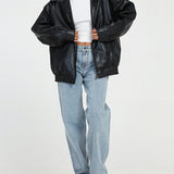 Women’s Oversized Leather Bomber Jacket