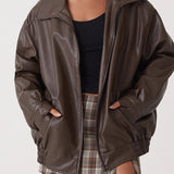 Women’s Oversized Leather Bomber Jacket