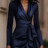 Satin Maxi Dress for Women – Chic Draped Wrap Evening Look