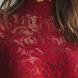 Floral Sheer Long Sleeve Top – Elegant High Neck Women’s Blouse