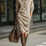 Cosy Urban Button Front Shawl Collar Jumper Midi Dress