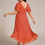 Plus Size Wedding Guest Dress | V-Neck Chiffon High-Low