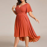 Plus Size Wedding Guest Dress | V-Neck Chiffon High-Low