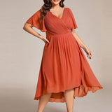 Plus Size Wedding Guest Dress | V-Neck Chiffon High-Low