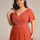 Plus Size Wedding Guest Dress | V-Neck Chiffon High-Low