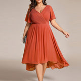 Plus Size Wedding Guest Dress | V-Neck Chiffon High-Low