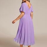 Plus Size Wedding Guest Dress | V-Neck Chiffon High-Low
