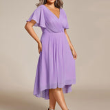 Plus Size Wedding Guest Dress | V-Neck Chiffon High-Low