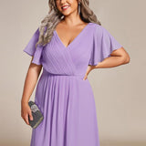 Plus Size Wedding Guest Dress | V-Neck Chiffon High-Low